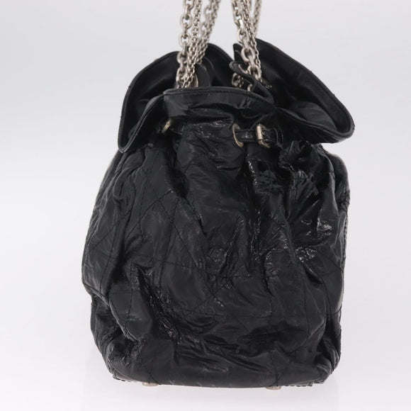 Christian Dior Canage Shoulder Bag Patent Leather Black Silver Auth 210486