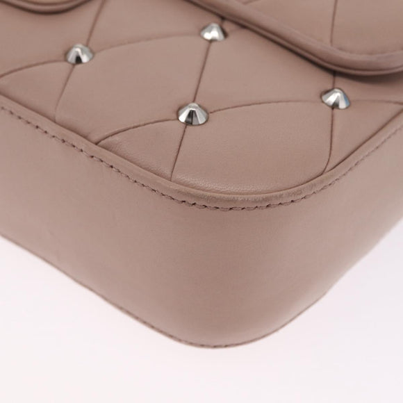 Miu Miu Studs Chain Shoulder Bag Leather Pink Silver Auth 210487V
