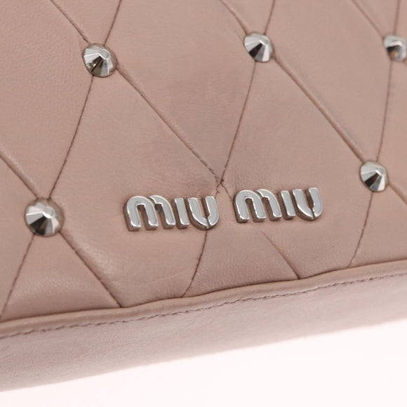 Miu Miu Studs Chain Shoulder Bag Leather Pink Silver Auth 210487V