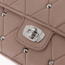 Miu Miu Studs Chain Shoulder Bag Leather Pink Silver Auth 210487V-16