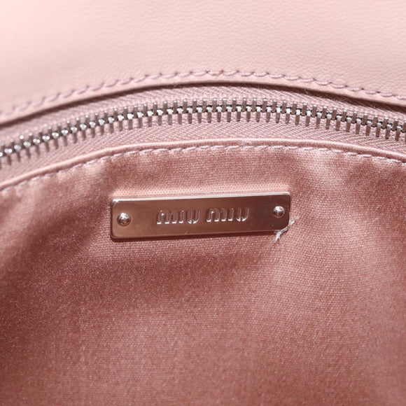 Miu Miu Studs Chain Shoulder Bag Leather Pink Silver Auth 210487V