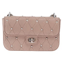 Miu Miu Studs Chain Shoulder Bag Leather Pink Silver Auth 210487V-2