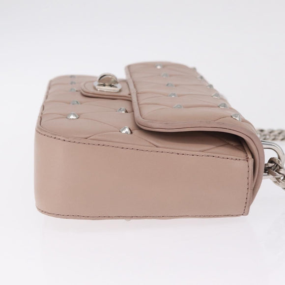 Miu Miu Studs Chain Shoulder Bag Leather Pink Silver Auth 210487V