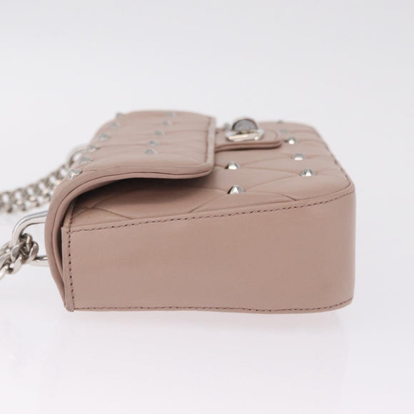 Miu Miu Studs Chain Shoulder Bag Leather Pink Silver Auth 210487V
