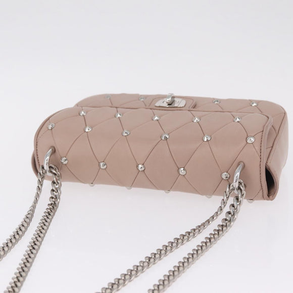 Miu Miu Studs Chain Shoulder Bag Leather Pink Silver Auth 210487V