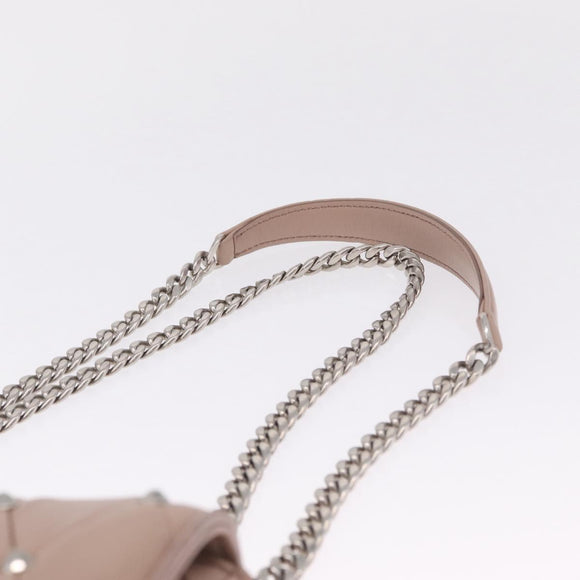 Miu Miu Studs Chain Shoulder Bag Leather Pink Silver Auth 210487V