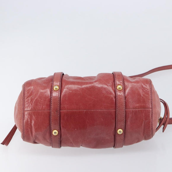 Miu Miu Hand Bag Vittero Dino Leather 2way Pink Gold Auth 210488V