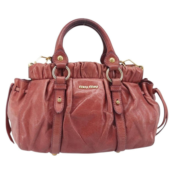 Miu Miu Hand Bag Vittero Dino Leather 2way Pink Gold Auth 210488V