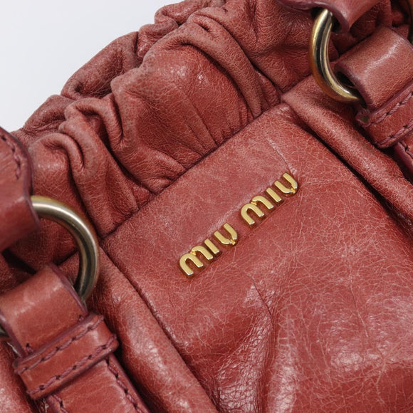 Miu Miu Hand Bag Vittero Dino Leather 2way Pink Gold Auth 210488V