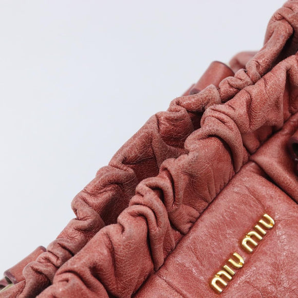 Miu Miu Hand Bag Vittero Dino Leather 2way Pink Gold Auth 210488V