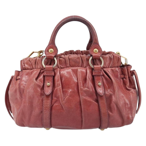 Miu Miu Hand Bag Vittero Dino Leather 2way Pink Gold Auth 210488V