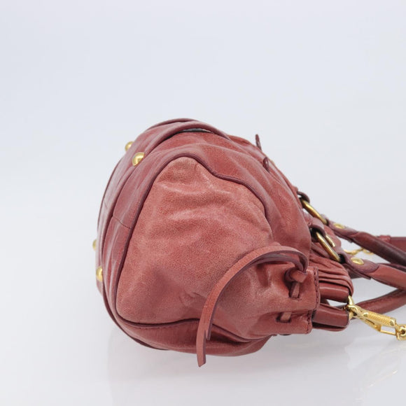 Miu Miu Hand Bag Vittero Dino Leather 2way Pink Gold Auth 210488V