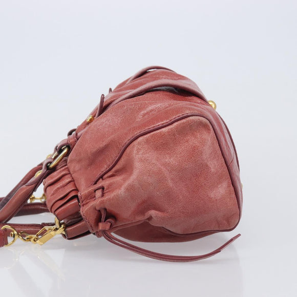 Miu Miu Hand Bag Vittero Dino Leather 2way Pink Gold Auth 210488V