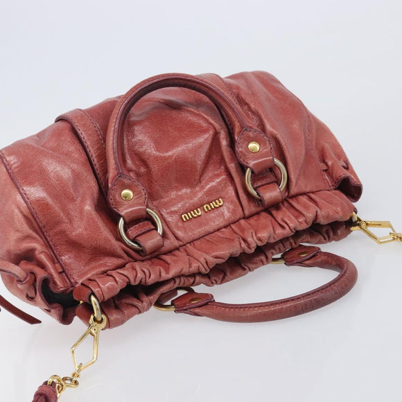 Miu Miu Hand Bag Vittero Dino Leather 2way Pink Gold Auth 210488V