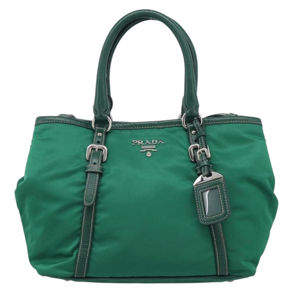 PRADA Hand Bag Nylon 2way Green Silver Auth 210496M