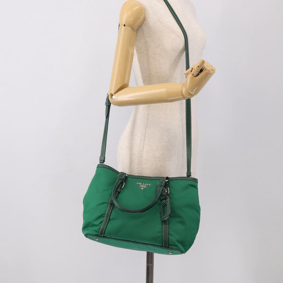 PRADA Hand Bag Nylon 2way Green Silver Auth 210496M