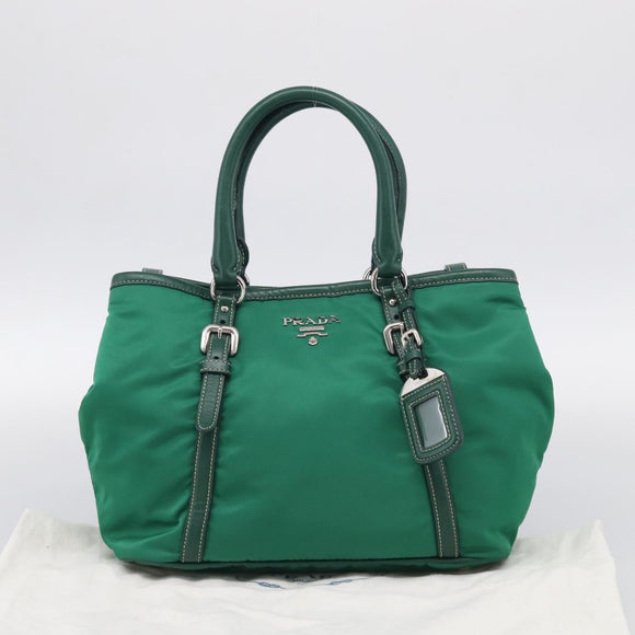 PRADA Hand Bag Nylon 2way Green Silver Auth 210496M