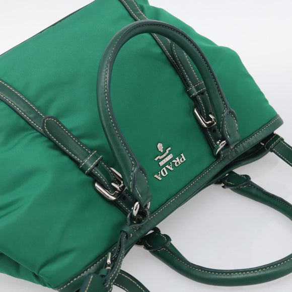 PRADA Hand Bag Nylon 2way Green Silver Auth 210496M