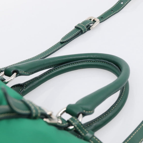 PRADA Hand Bag Nylon 2way Green Silver Auth 210496M