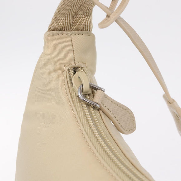 PRADA Hand Bag Nylon Beige Silver Auth 210498V