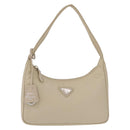 PRADA Hand Bag Nylon Beige Silver Auth 210498V-2