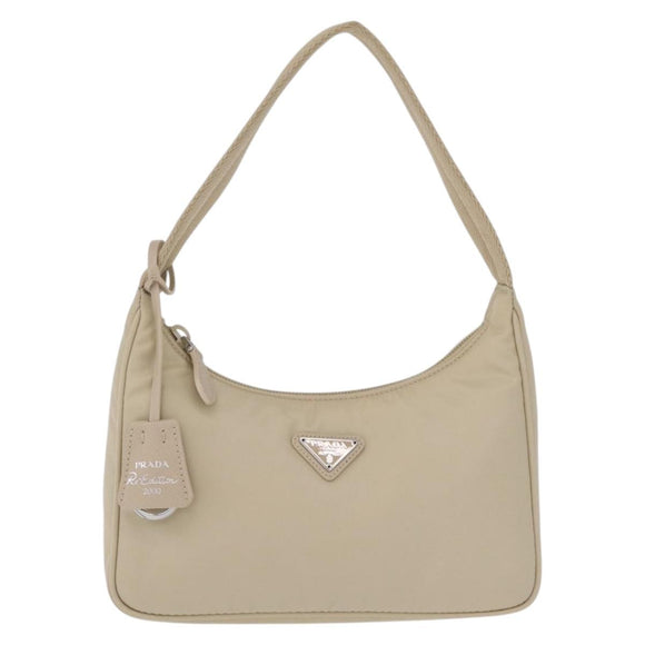 PRADA Hand Bag Nylon Beige Silver Auth 210498V