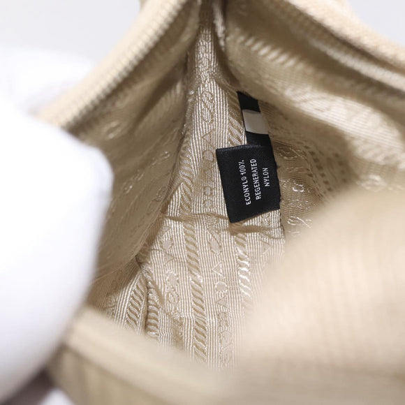 PRADA Hand Bag Nylon Beige Silver Auth 210498V