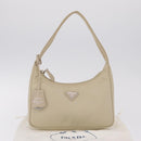 PRADA Hand Bag Nylon Beige Silver Auth 210498V-25