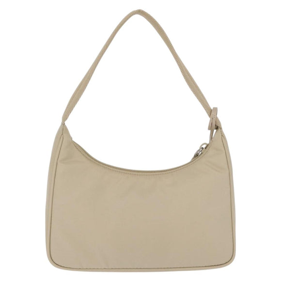 PRADA Hand Bag Nylon Beige Silver Auth 210498V