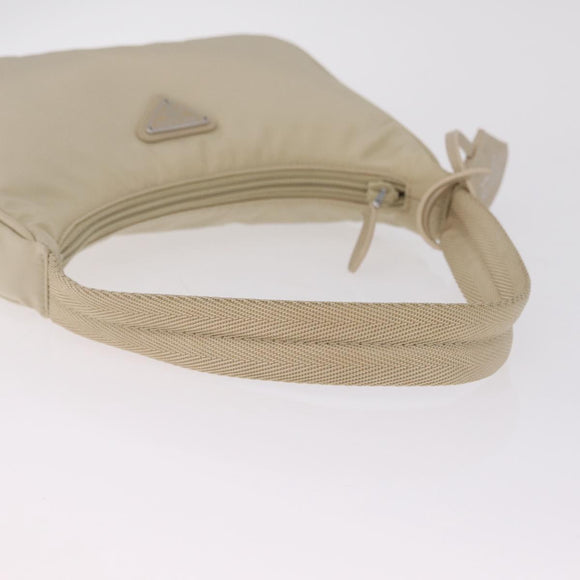 PRADA Hand Bag Nylon Beige Silver Auth 210498V