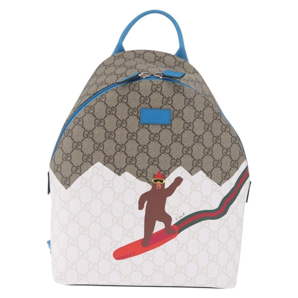 GUCCI GG Supreme Web Sherry Line Backpack PVC Beige Silver 851222 Auth 210499V