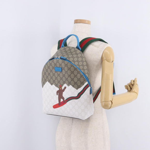 GUCCI GG Supreme Web Sherry Line Backpack PVC Beige Silver 851222 Auth 210499V