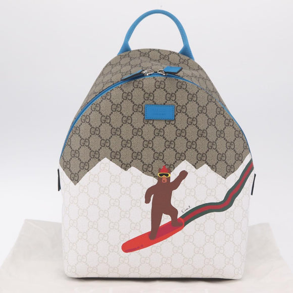 GUCCI GG Supreme Web Sherry Line Backpack PVC Beige Silver 851222 Auth 210499V