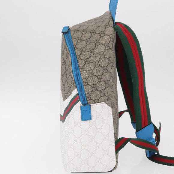 GUCCI GG Supreme Web Sherry Line Backpack PVC Beige Silver 851222 Auth 210499V