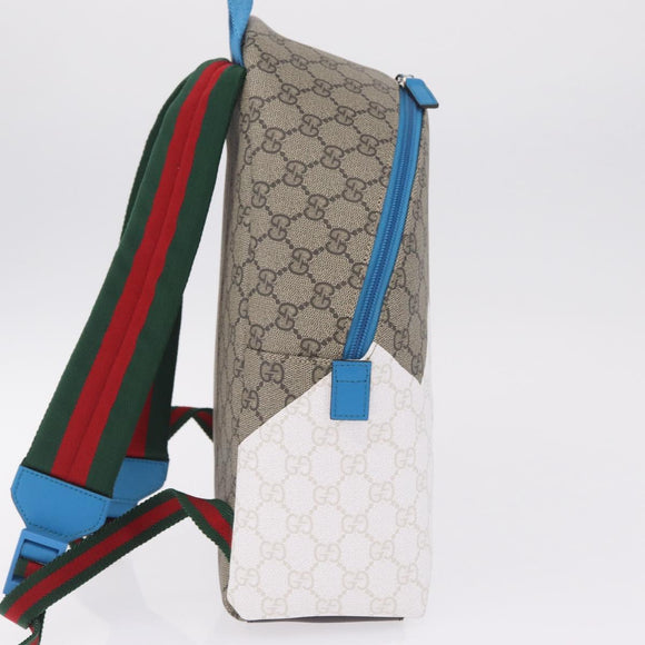 GUCCI GG Supreme Web Sherry Line Backpack PVC Beige Silver 851222 Auth 210499V