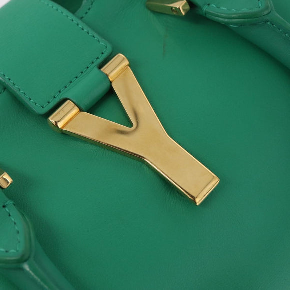 Saint Laurent Petit Cabas Hand Bag Leather 2way Green Gold Auth 210500V