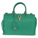 Saint Laurent Petit Cabas Hand Bag Leather 2way Green Gold Auth 210500V-2