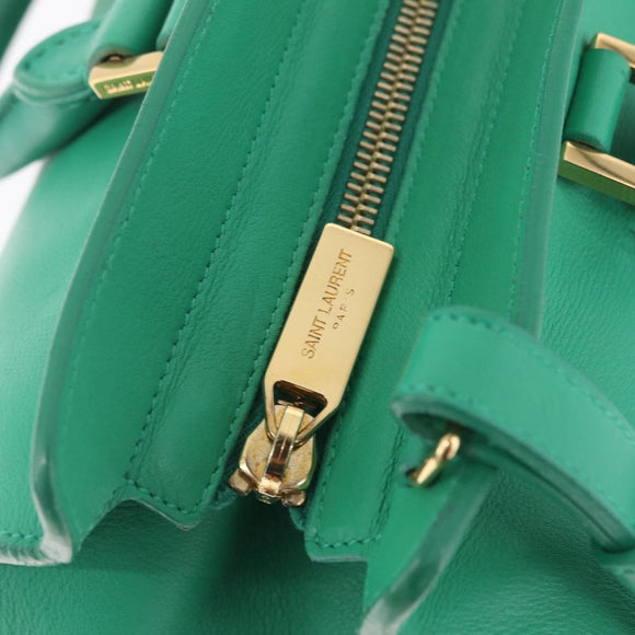 Saint Laurent Petit Cabas Hand Bag Leather 2way Green Gold Auth 210500V