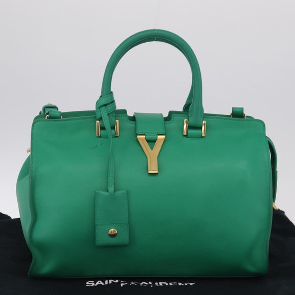 Saint Laurent Petit Cabas Hand Bag Leather 2way Green Gold Auth 210500V