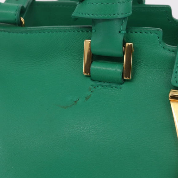 Saint Laurent Petit Cabas Hand Bag Leather 2way Green Gold Auth 210500V