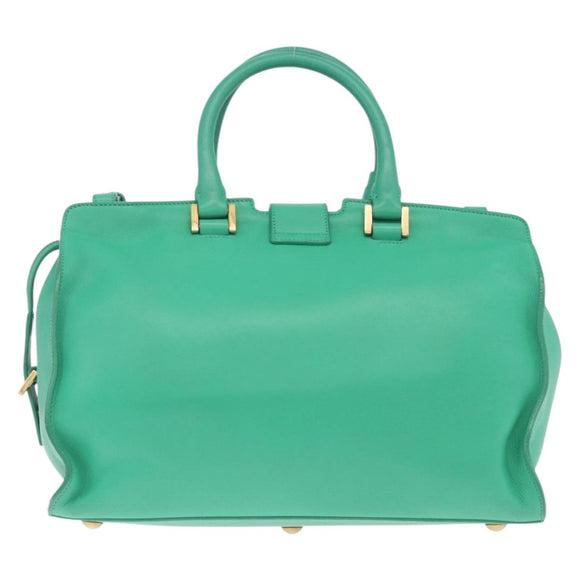 Saint Laurent Petit Cabas Hand Bag Leather 2way Green Gold Auth 210500V