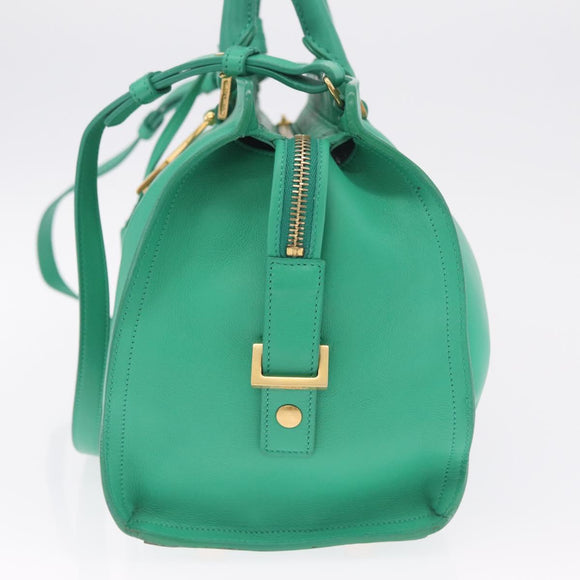 Saint Laurent Petit Cabas Hand Bag Leather 2way Green Gold Auth 210500V