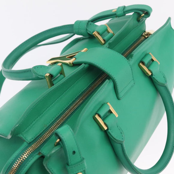 Saint Laurent Petit Cabas Hand Bag Leather 2way Green Gold Auth 210500V