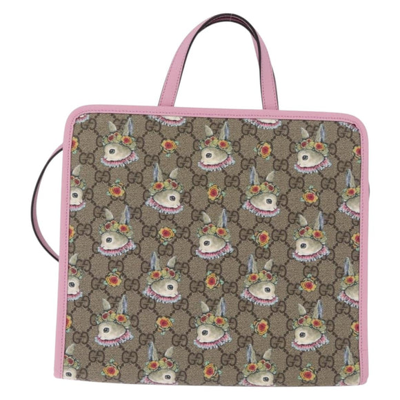 GUCCI x Higuchi Yuuko GG Supreme Bag PVC 2way Beige Silver 630542 Auth 210501M