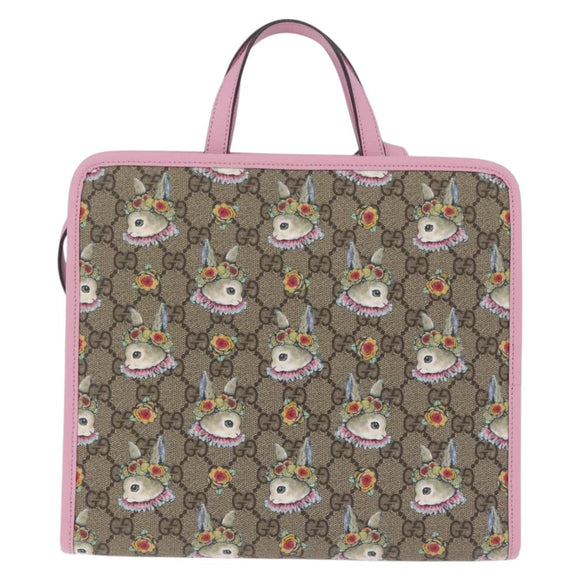 GUCCI x Higuchi Yuuko GG Supreme Bag PVC 2way Beige Silver 630542 Auth 210501M