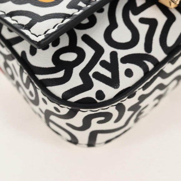 FENDI Mr.Doodle Nano Bucket Pouch Leather White Gold Tone 7AR844 Auth 210507M