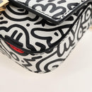 FENDI Mr.Doodle Nano Bucket Pouch Leather White Gold Tone 7AR844 Auth 210507M-13