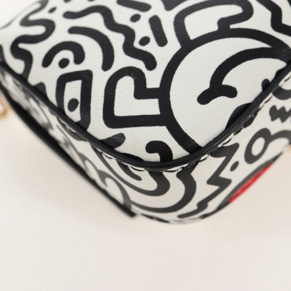 FENDI Mr.Doodle Nano Bucket Pouch Leather White Gold Tone 7AR844 Auth 210507M