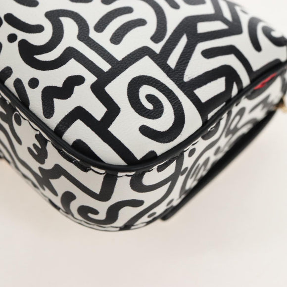 FENDI Mr.Doodle Nano Bucket Pouch Leather White Gold Tone 7AR844 Auth 210507M