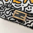 FENDI Mr.Doodle Nano Bucket Pouch Leather White Gold Tone 7AR844 Auth 210507M-17
